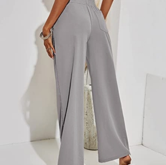 Women's Cotton Linen Pants Loose Elastic Waist Beach Trousers Size Large Gray - Picture 2 of 4